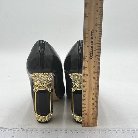 FSJ Black Bridal Pointed Toe Chunky High Heel Crystal Pumps Slip on Wedding Shoe - Picture 5 of 8